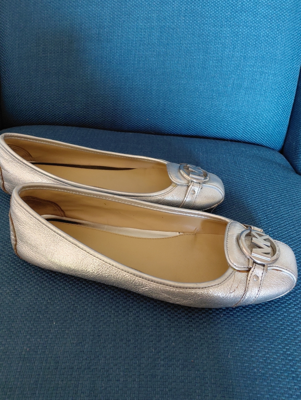 Michael Kors Metallic Silver Logo Round-Toe Flats